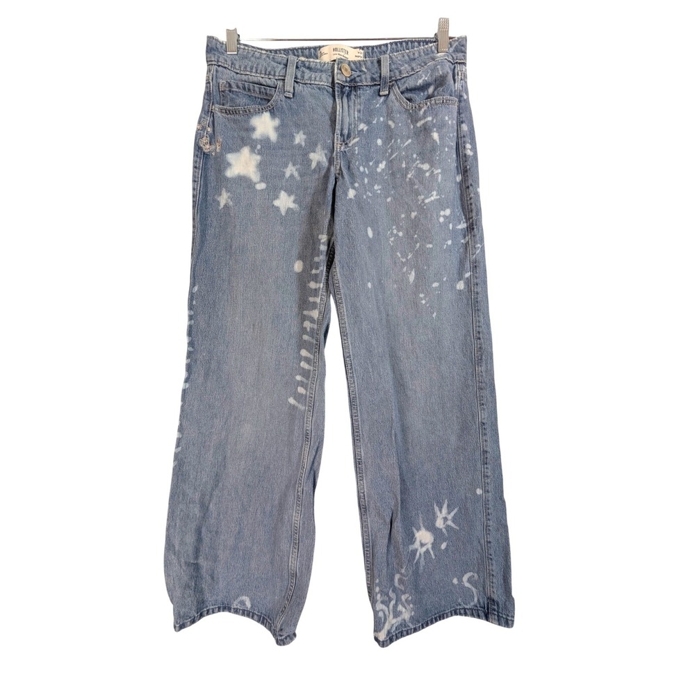 Hollister Low-Rise Baggy Jeans Womens 29 Blue Bleach Star Y2K Wide Leg